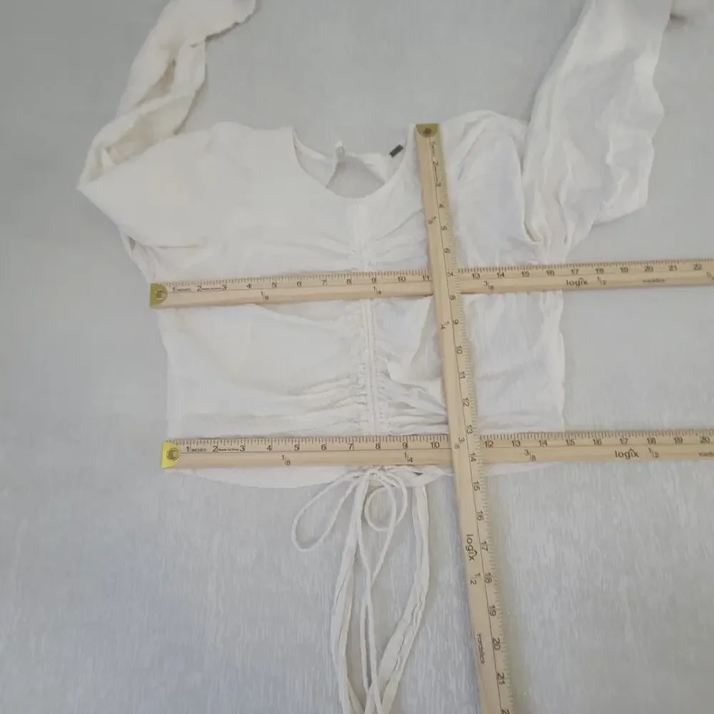 Free People Women's long sleeve crop top cinch front Ivory Size XS Boho Chic